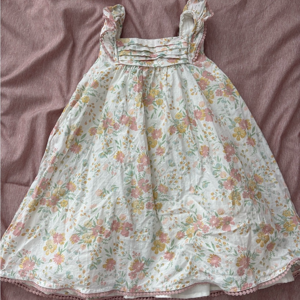 cupcakes & cashmere White Floral Sundress with Pink & Yellow Blooms